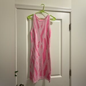 Pink and White Patterned Sleeveless Vacation Dress